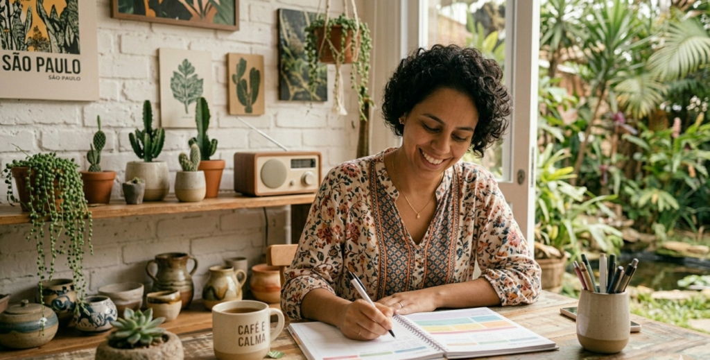 mãe fazendo planejamento semanal no domingo à noite — planejamento semanal para mães