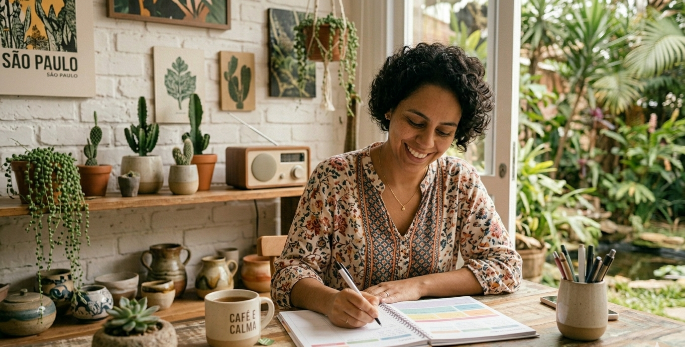 mãe fazendo planejamento semanal no domingo à noite — planejamento semanal para mães