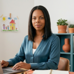 mãe empreendedora trabalhando no notebook em home office organizado — produtividade para mãe empreendedora