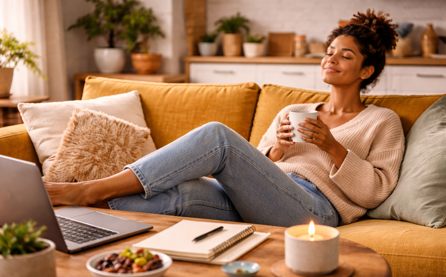 mulher grávida relaxando — produtividade durante a gravidez trimestre a trimestre