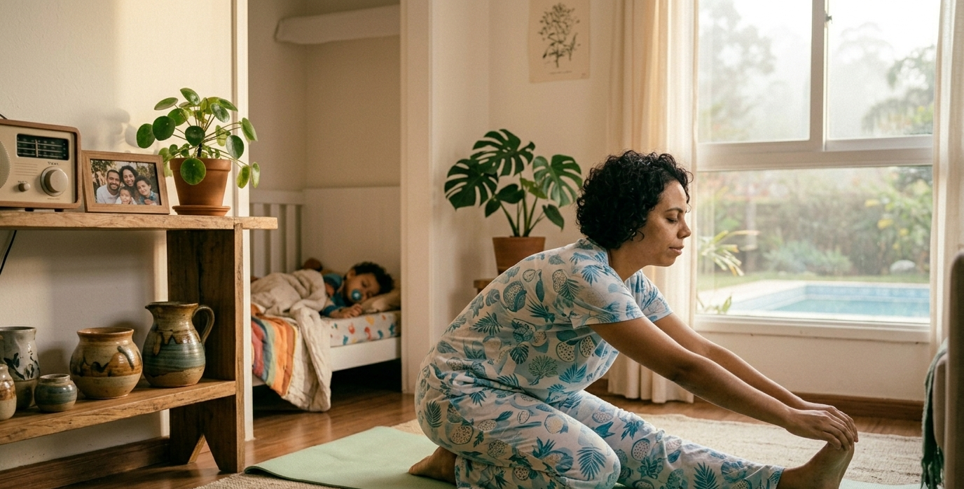 mãe escrevendo no planner matinal com café — rotina matinal para mães