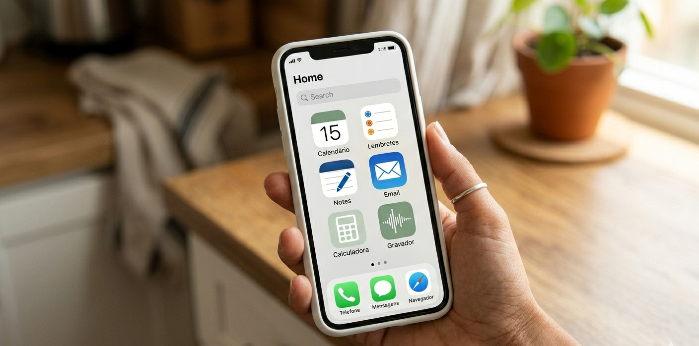 Tela de smartphone com aplicativos de produtividade organizados