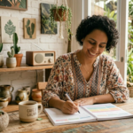 mãe escrevendo no planner semanal — planejamento semanal para mães