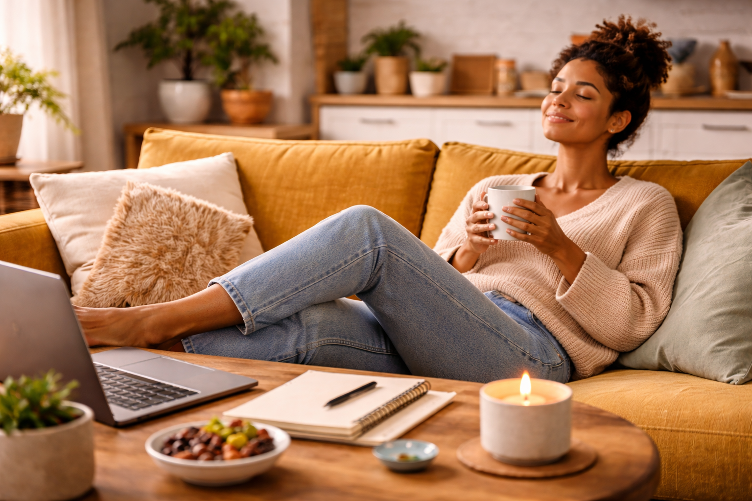 mulher grávida relaxando — produtividade durante a gravidez trimestre a trimestre