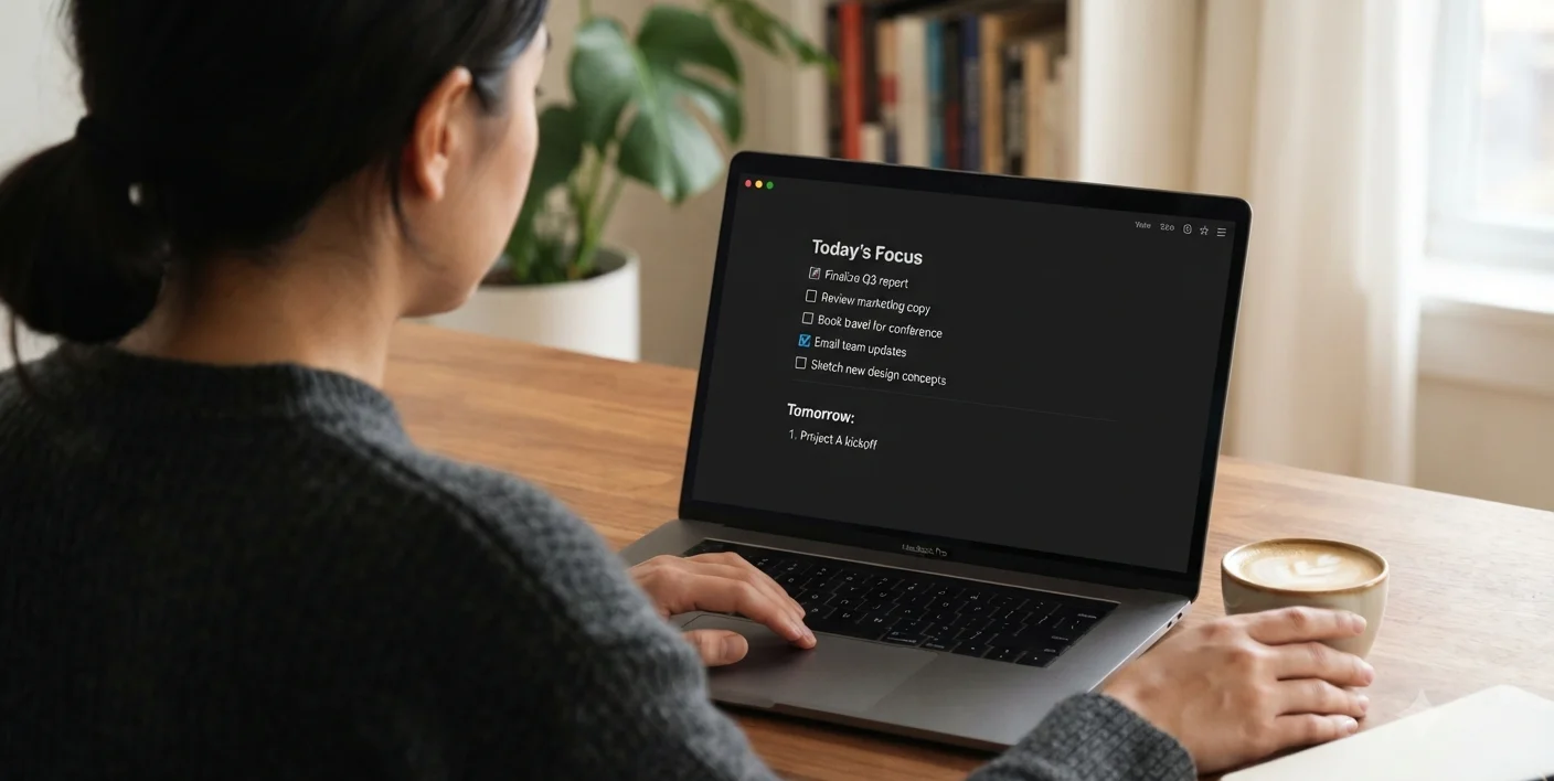 tela de laptop mostrando lista de tarefas simples e organizada, poucos itens