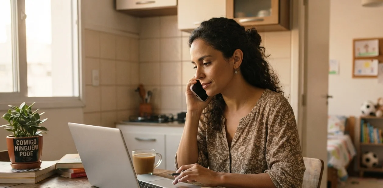 mãe reorganizando o dia de trabalho por causa do filho doente