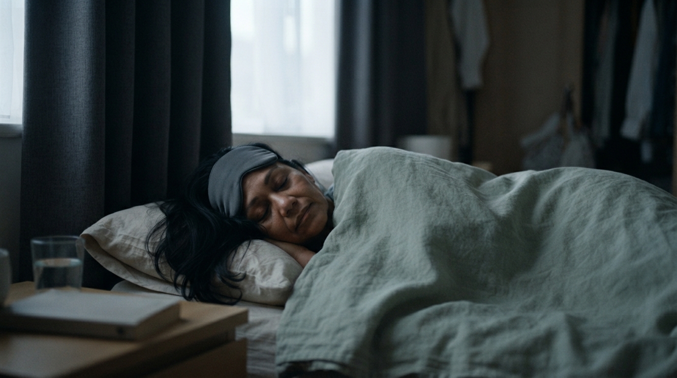 mulher dormindo durante o dia em quarto com cortina blackout