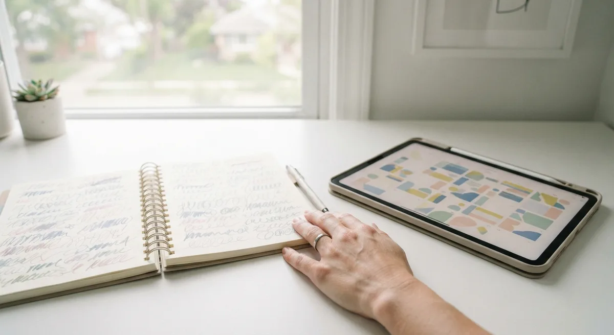planner físico e planner digital lado a lado para comparar como usar um planner no papel ou no tablet