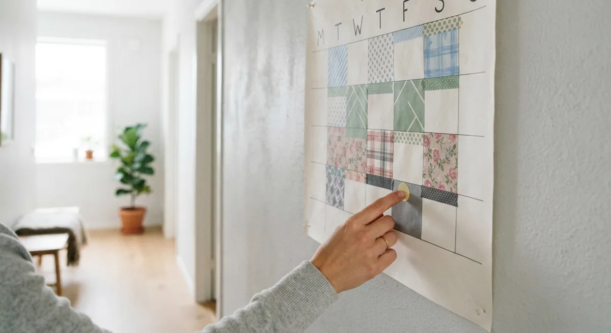 calendário de parede dividido por cores como agenda única de organização pessoal e profissional